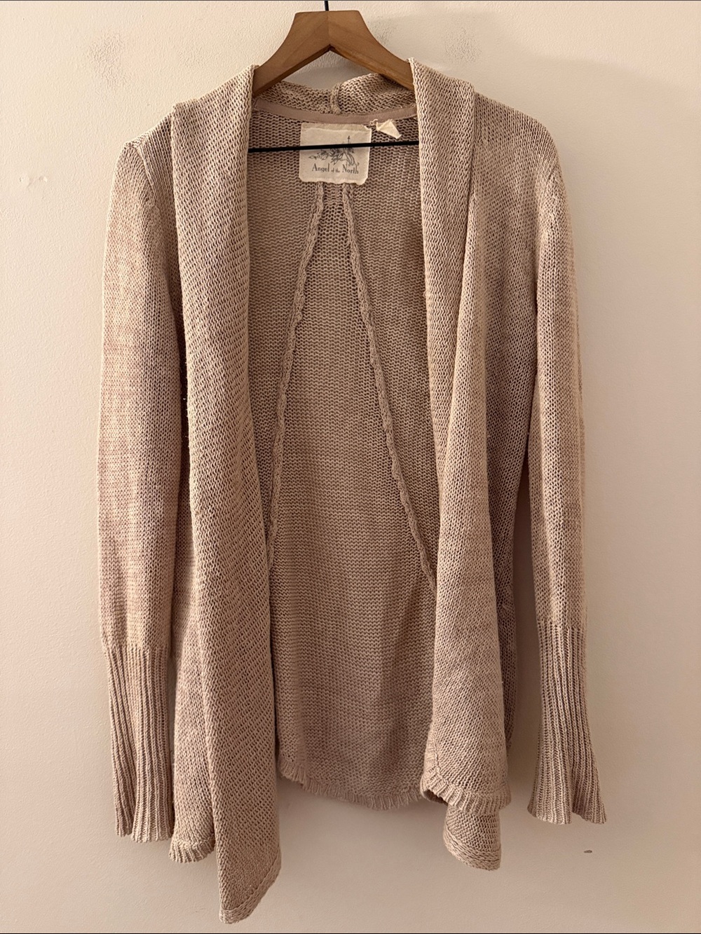 Angel of the North Anthropologie Open Front Knit Cardigan Beige Linen blend